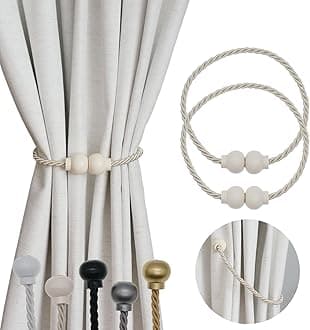 2 Pack Magnetic Curtain Tiebacks Modern Handmade Rope Curtain Tie Backs Decorative Drapes Weave Holdbacks for Home Outdoor Bedroom Office Decorative Curtain, Beige
