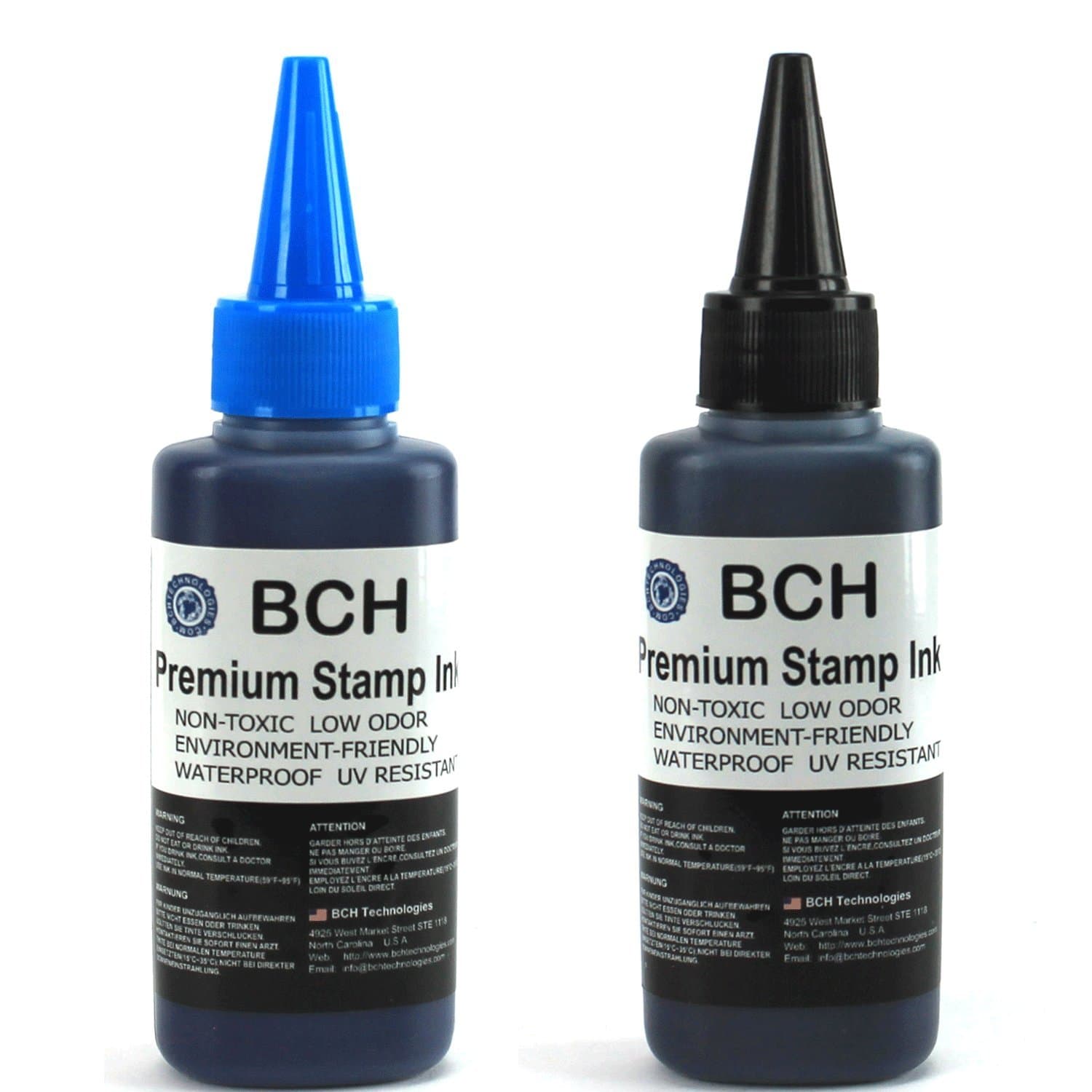 Blue and Black Combo Stamp Ink Refill by BCH - Premium Grade -2.5 oz (75 ml) Ink Per Bottle