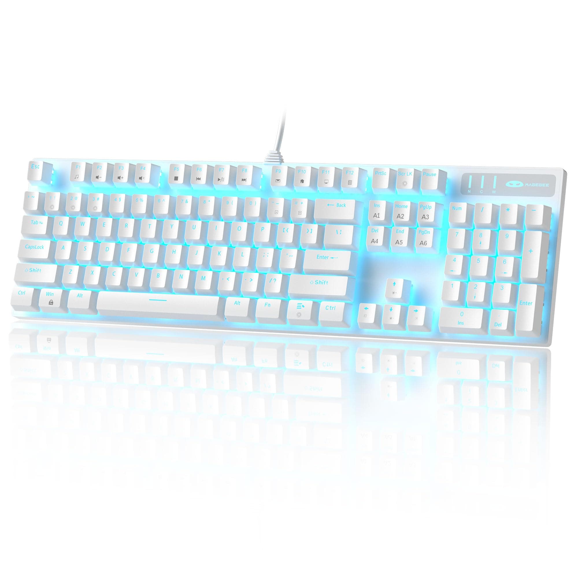 Mechanical Gaming Keyboard, Wired USB Adjustable Backlight Keyboard, New Mechanical Storm 100% Anti-ghosting Keyboard with Blue Switches for Windows PC/MAC Games (White)
