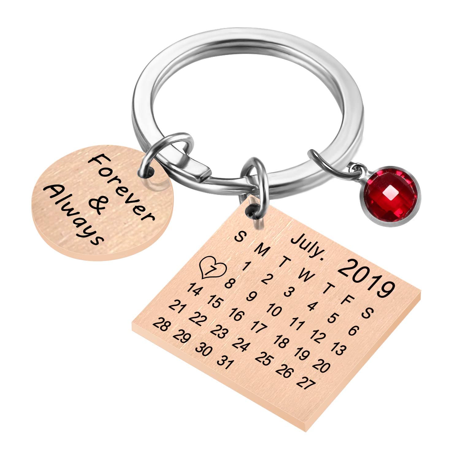 Engraving Custom Date Calendar Keychain Custom Date Pendant Key Ring for Lovers Couples Valentine's Day Birthday Anniversary Special Day Gift (Rhinestone Rose Gold)