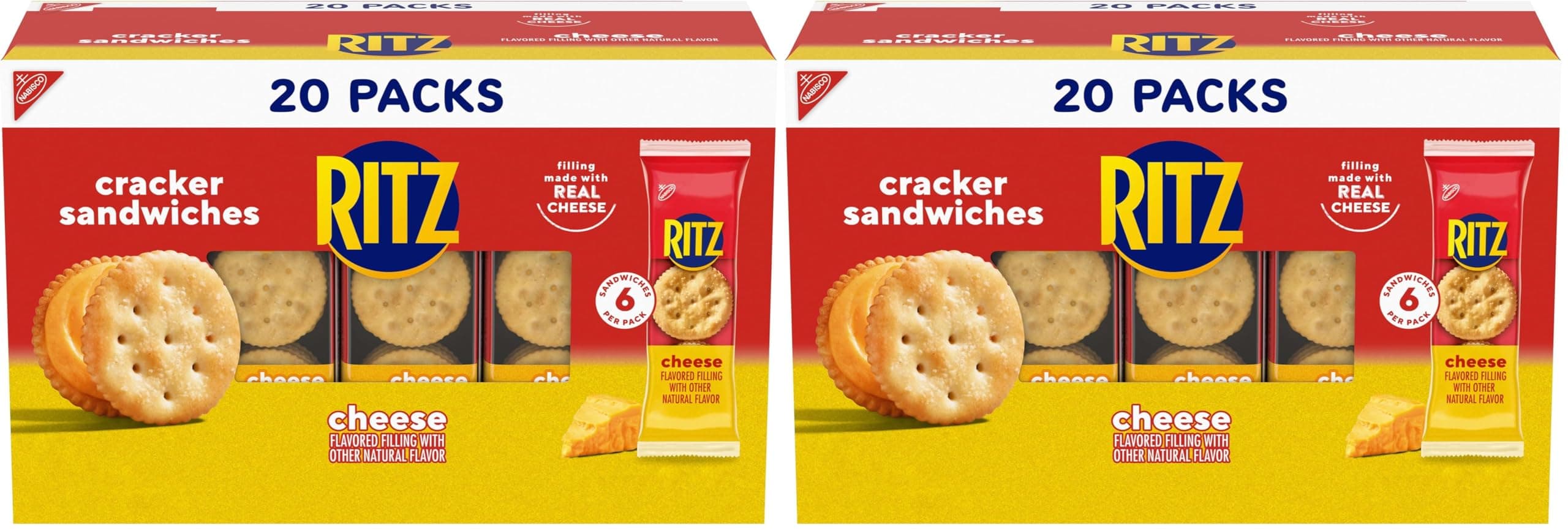 RITZ Cheese Sandwich Crackers, 20 Snack (6 Crackers Per Pack) (Pack of 2)