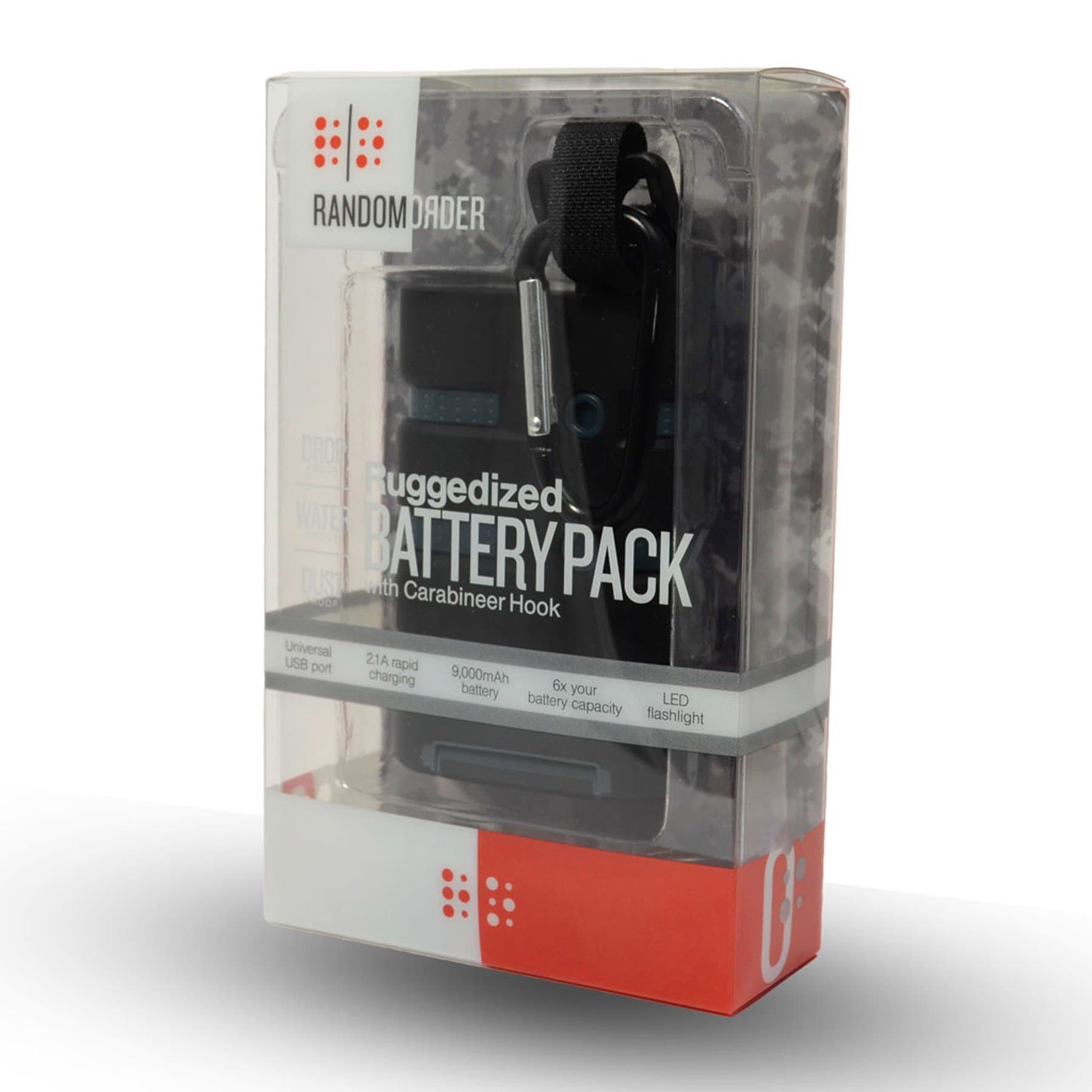 RANDOM ORDER 9000 mAh Rugged Battery Pack with Carabineer Hook - Retail Packaging - Grey