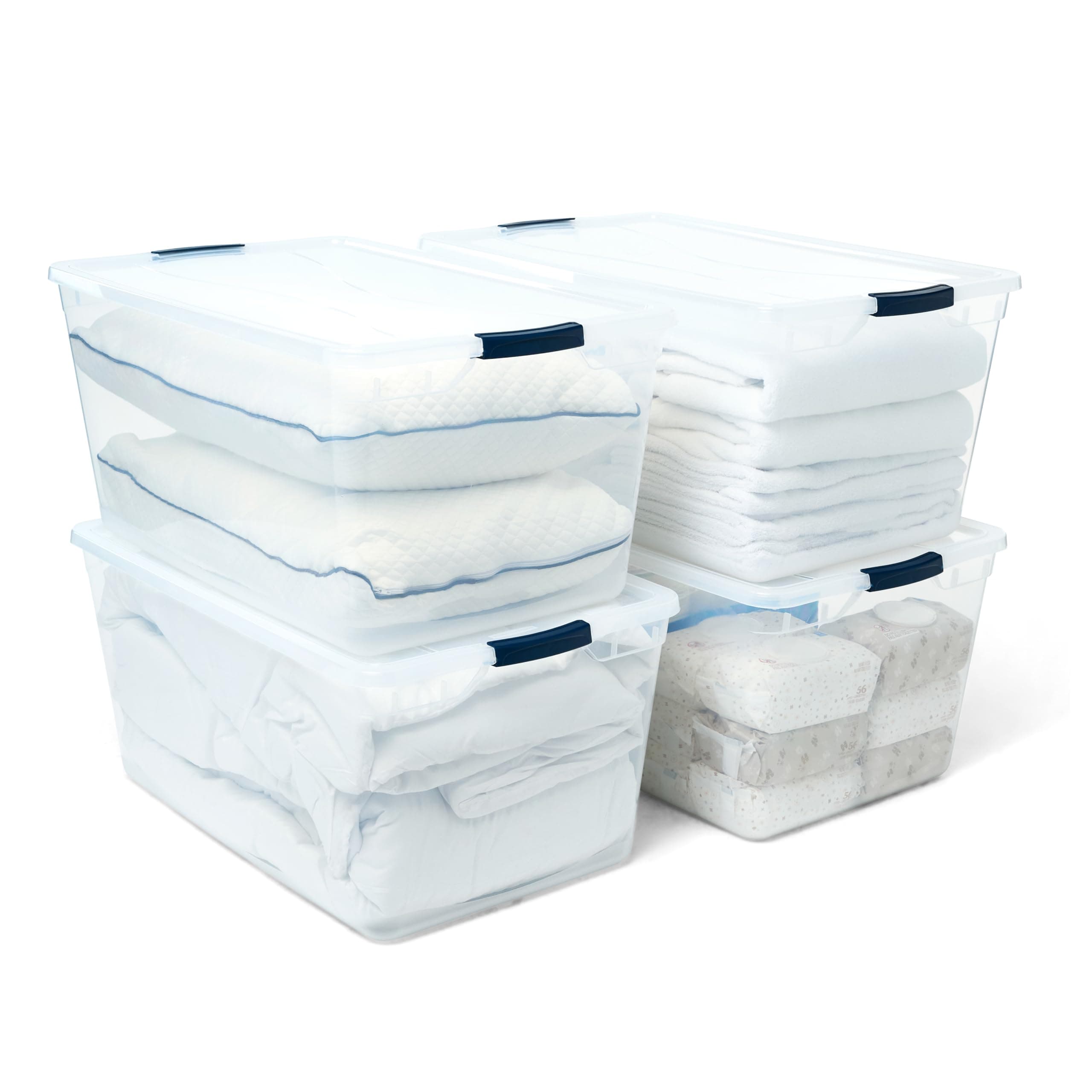 Rubbermaid Cleverstore Clear 95 QT Pack of 4 Stackable Large Storage Containers with Durable Latching Clear Lids