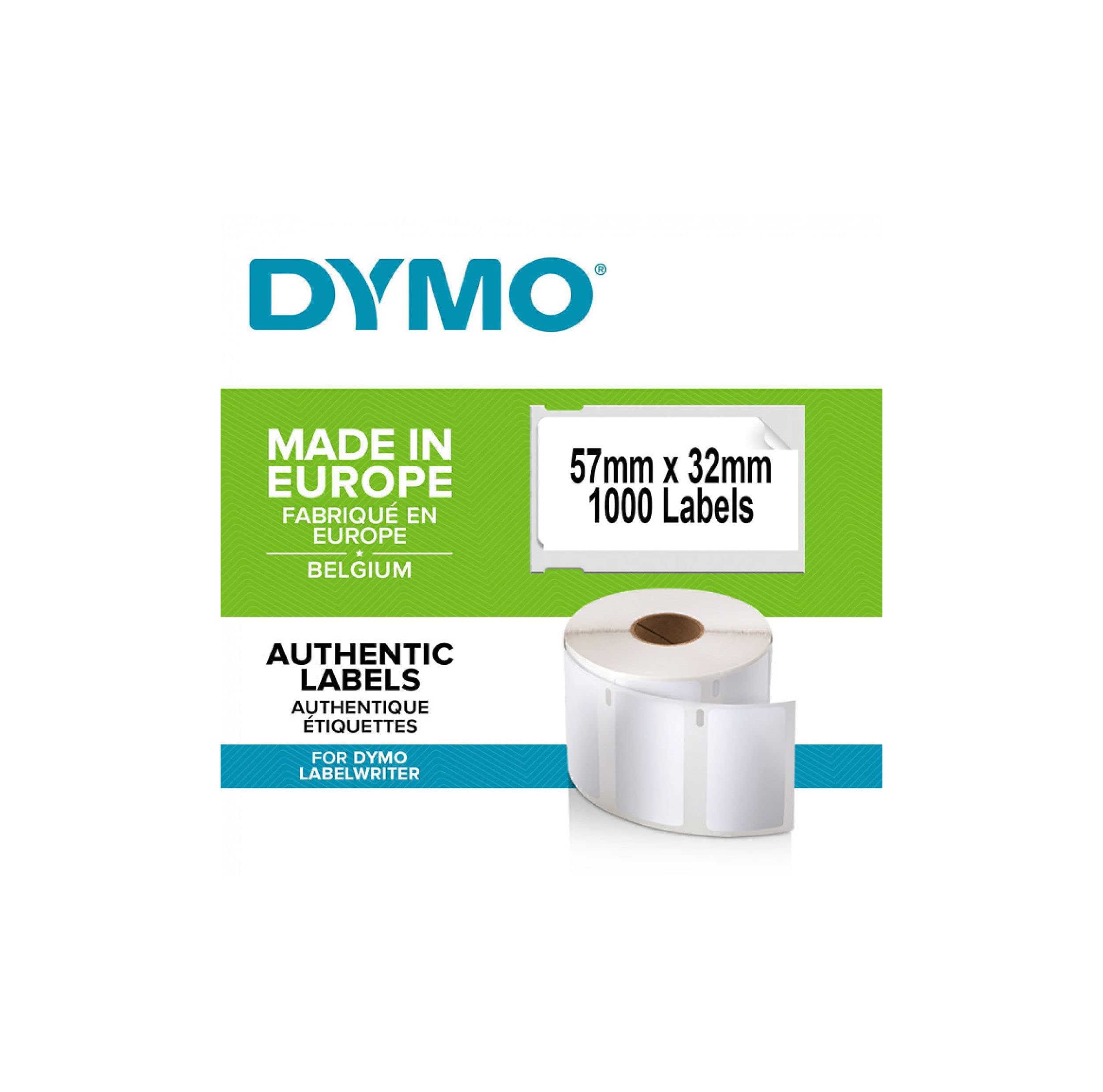 DYMO Authentic LabelWriter Multi-Purpose Labels | 57 mm x 32 mm | Self-Adhesive | Roll of 1000 | Easy-Peel Labels | for LabelWriter Label Makers | Made in Europe, White