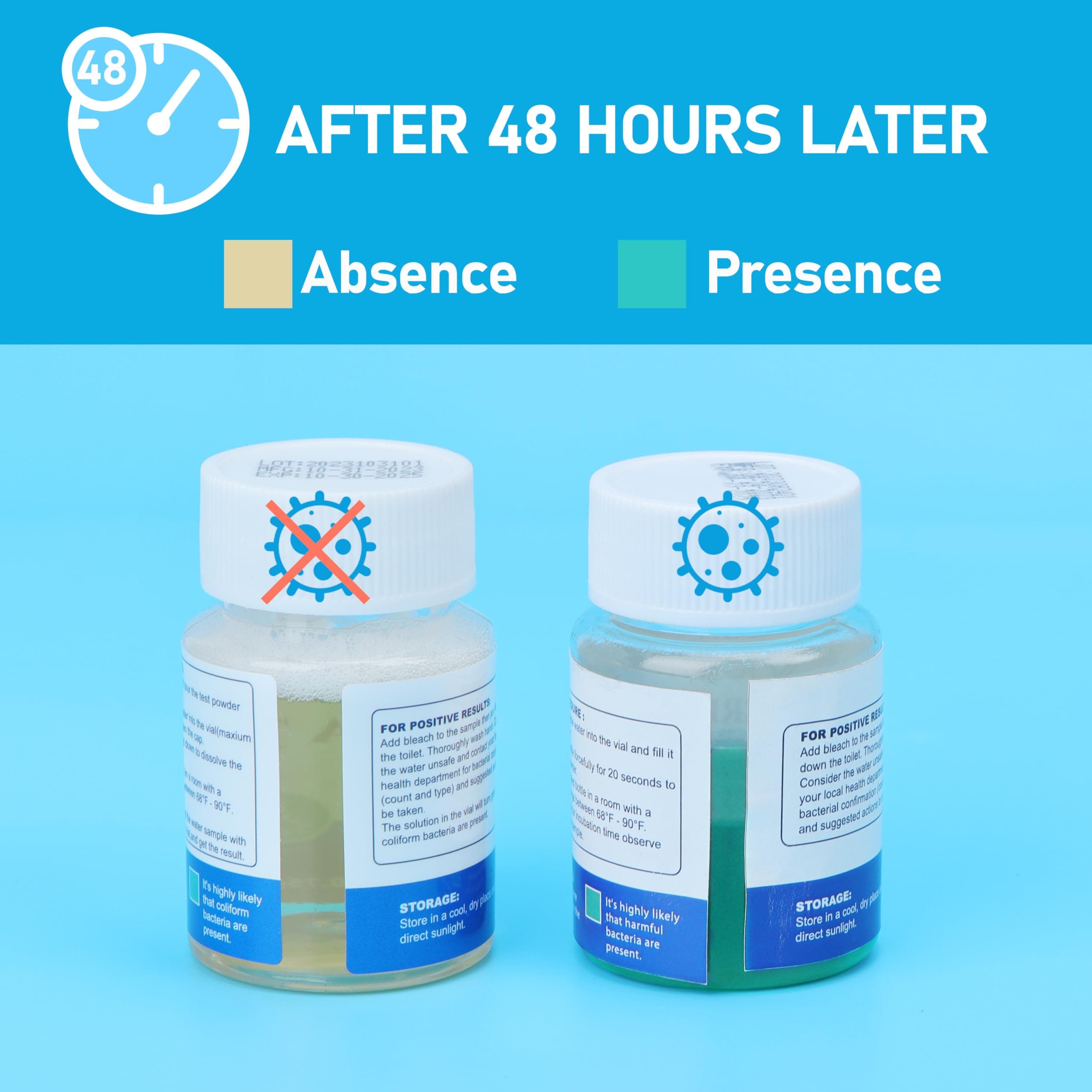 Viotiin 4 Pack Coliform Water Test Kits for Detect Tap, Well, Pool, Lake, Pond Water, 48-Hour, EPA Approved, Well Water Testing Kits, Easy to Use