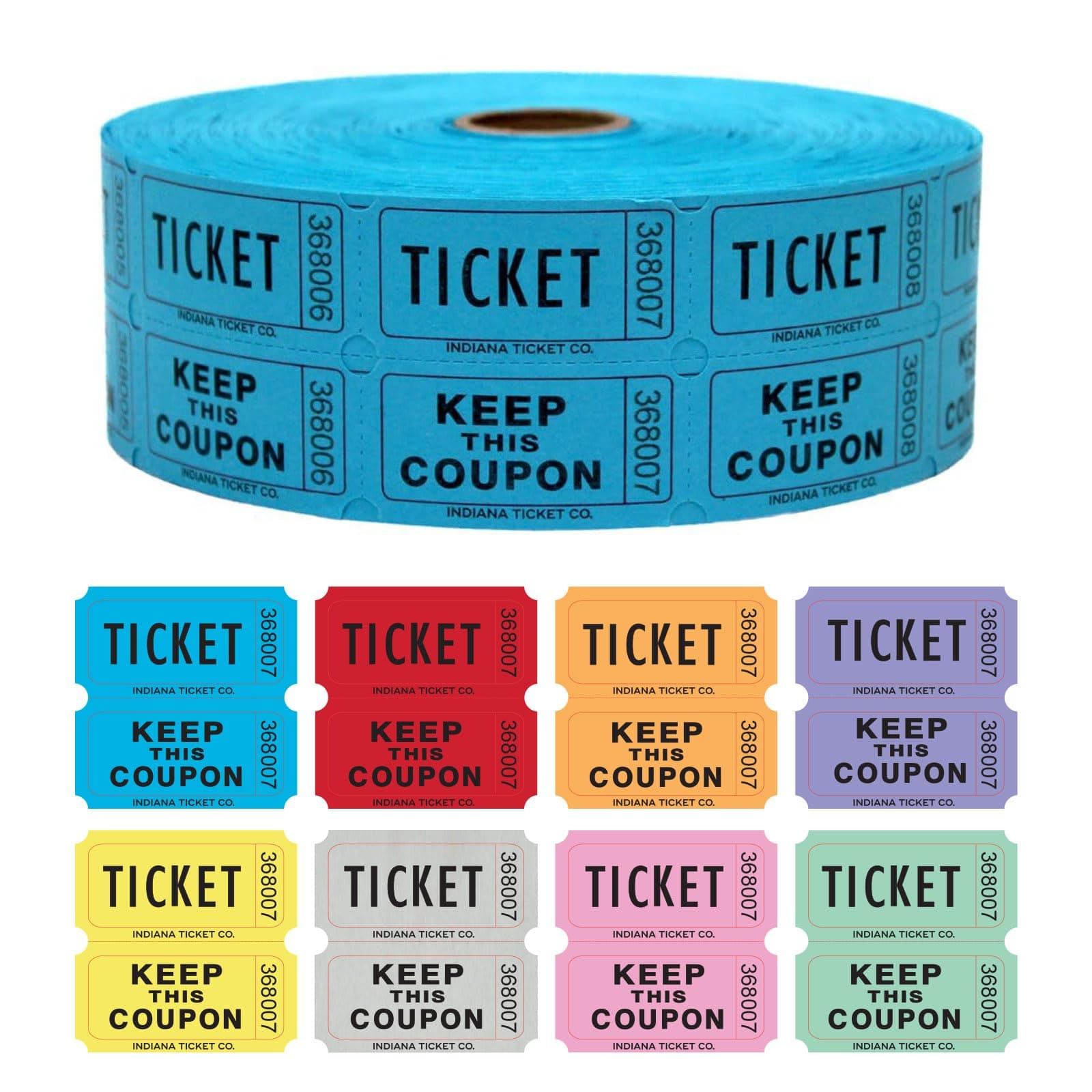 INDIANA TICKET CO. 2000 Count Double Roll Raffle Tickets (Blue) - Tickets for Fundraisers, Carnivals, Door Prizes, 50/50 Drawings, Food & Drink, Events, Classroom Rewards - 1 of 8 Colors - Made in USA
