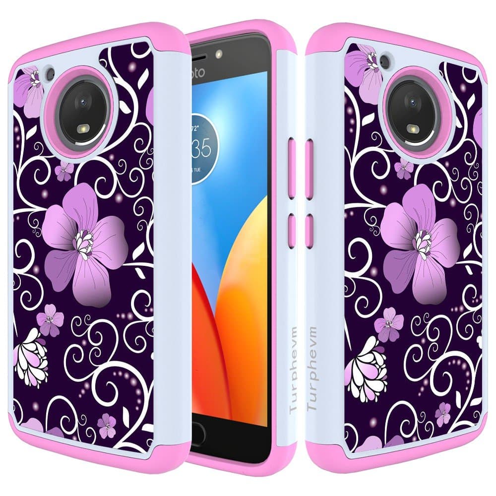 Moto E4 Plus Case, Turphevm [Shock Absorption] Dual Layer Anti-Slip Armor Silicone Rubber Heavy Duty Hybrid Protective Cover Case for Motorola Moto E Plus 4th Generation (USA Version) (Pink Violet)