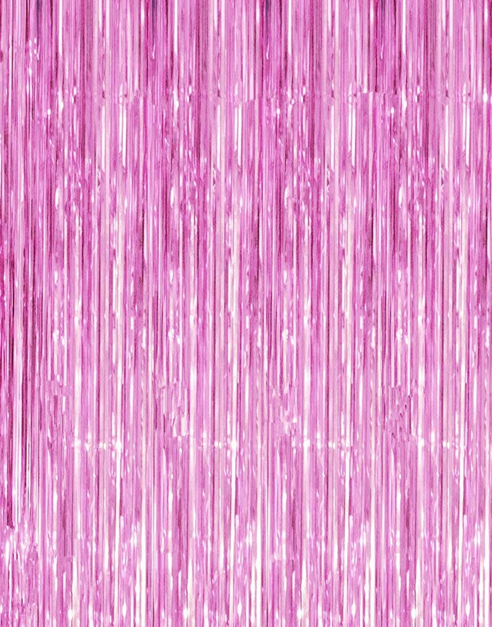 2 Pcs 3.2ft x 8.2ft Shiny Pink Metallic Tinsel Foil Fringe Curtains Photo Booth Pink Backdrop for Birthday Wedding Bridal Shower Baby Shower Bachelorette Party Decorations