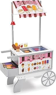Snacks & Sweets Food Cart – 40+ Piece Reversible Pretend Play Set with Rolling Cart, Menu, Play Food & Accessories – Kids Role Play Toy for Ages 3+ | MD9350