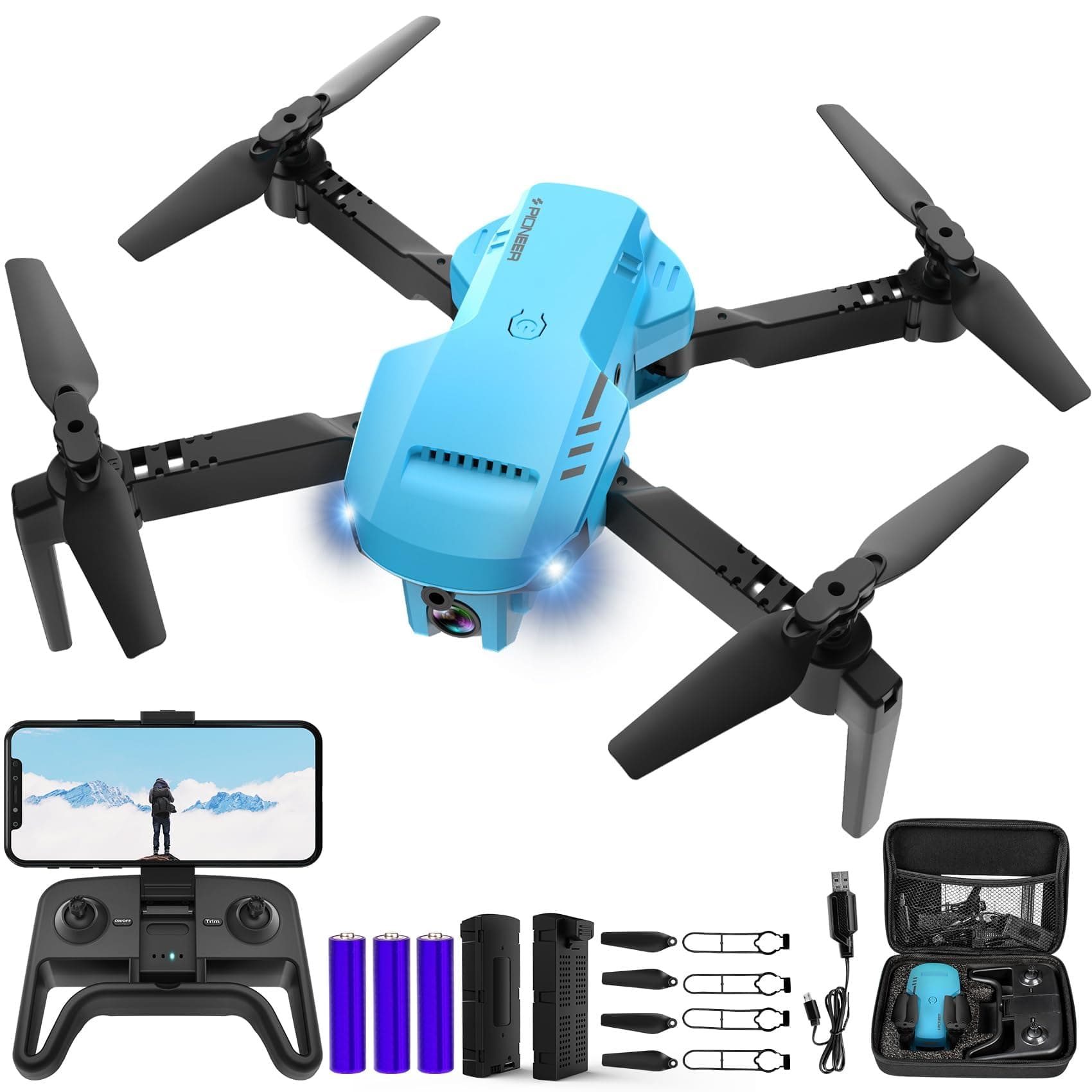 Mini Drone with Camera - 1080P HD FPV Foldable Drone with Carrying Case, 2 Batteries,90° Adjustable Lens, One Key Take Off/Land, Altitude Hold, 360° Flip, Gifts Drones for and Adults