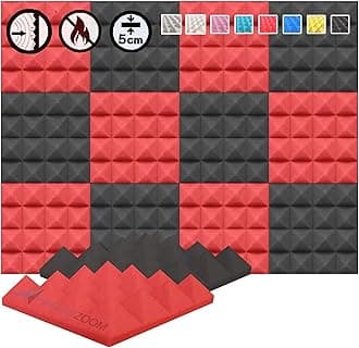 ArrowzoomNew 12 Pieces Red & Black 10x10x2inch Soundproofing Insulation Pyramid Acoustic Wall Foam Padding Studio Foam Tiles AZ1034 RED&Black