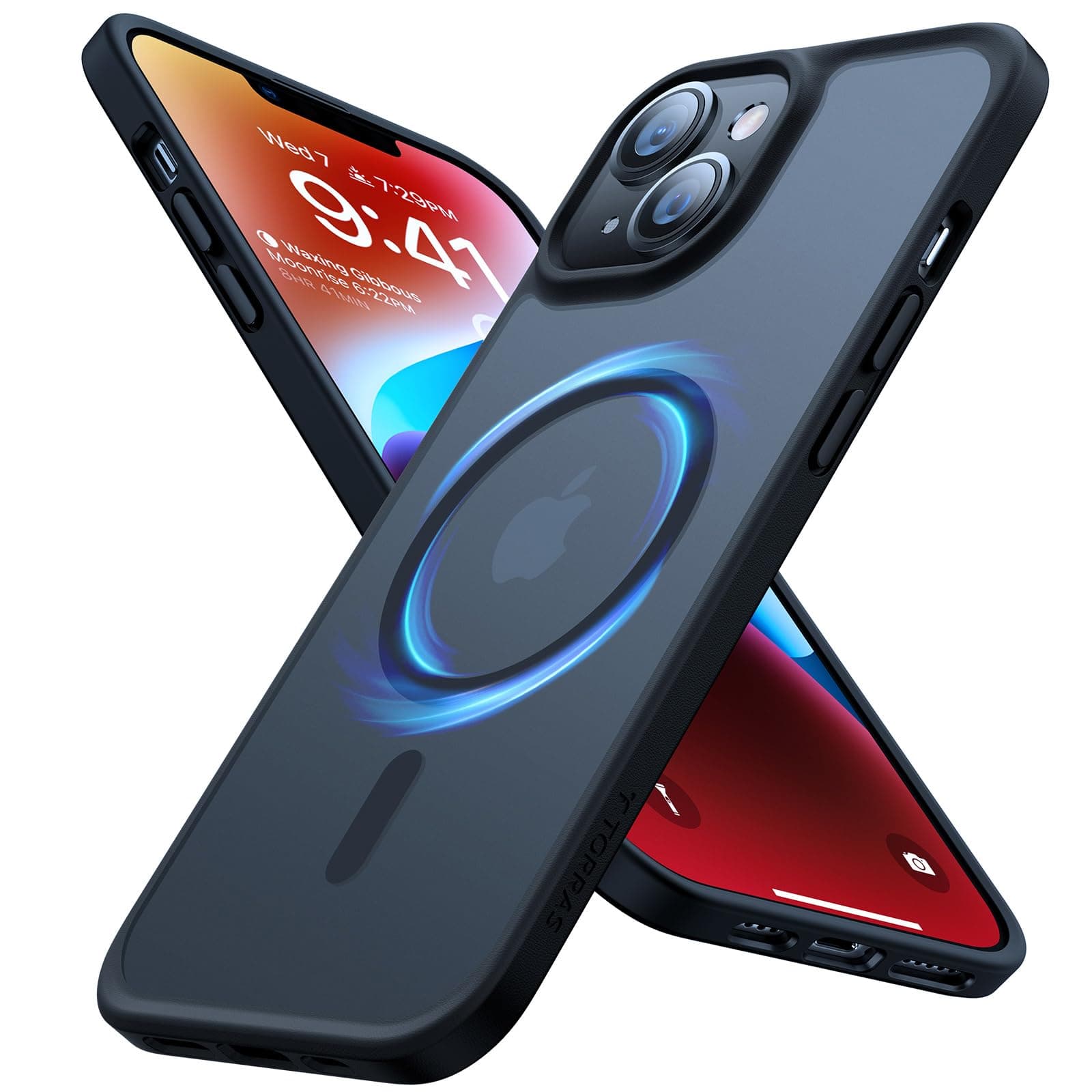 TORRAS Magnetic Designed for iPhone 14 Plus Case[Military Grade Drop Tested] [20W Super Magnetic] Compatible with MagSafe Shockproof Translucent Hard Slim Protective iPhone 14 Plus Case Cover Black