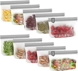 IDEATECH 10Pack Reusable Snack Bags Dishwasher Safe, BPA Free Food Storage Freezer Bags, Small Reusable Resealable Baggies for Cookies, Candy (10Snack, Grey)