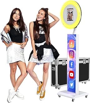 JIYANG Portable Photo Booth Compatible with Any Ipad,Large Lightbox Ipad Photo Booth for Renting,Free Photo Booth Props,Software APP Control Ring Light (White, Large Light Box)