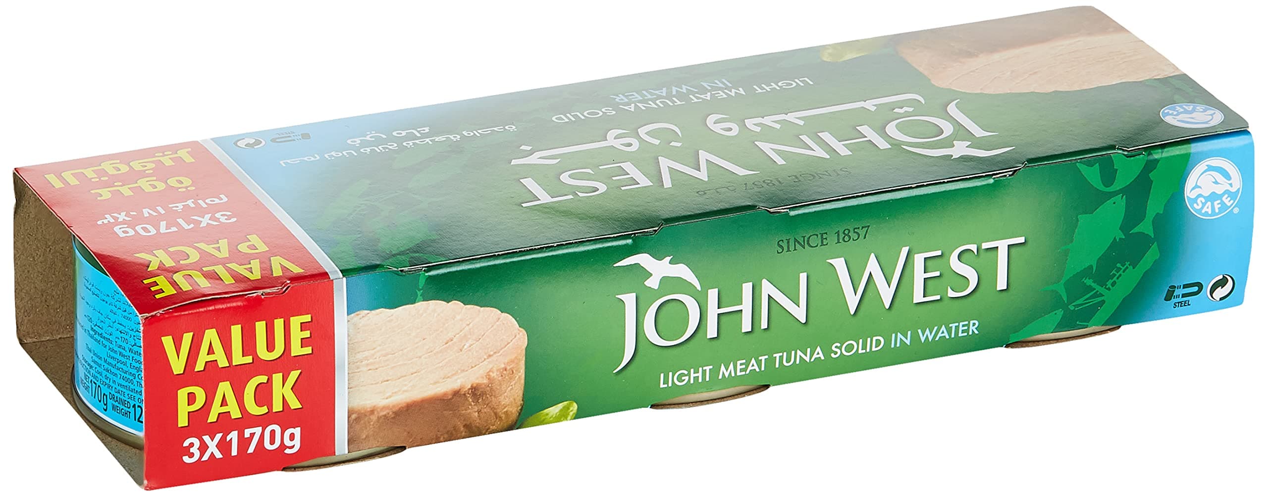 John West Light Meat Tuna Solid Family Pack In Water, 3 X 170 Gm