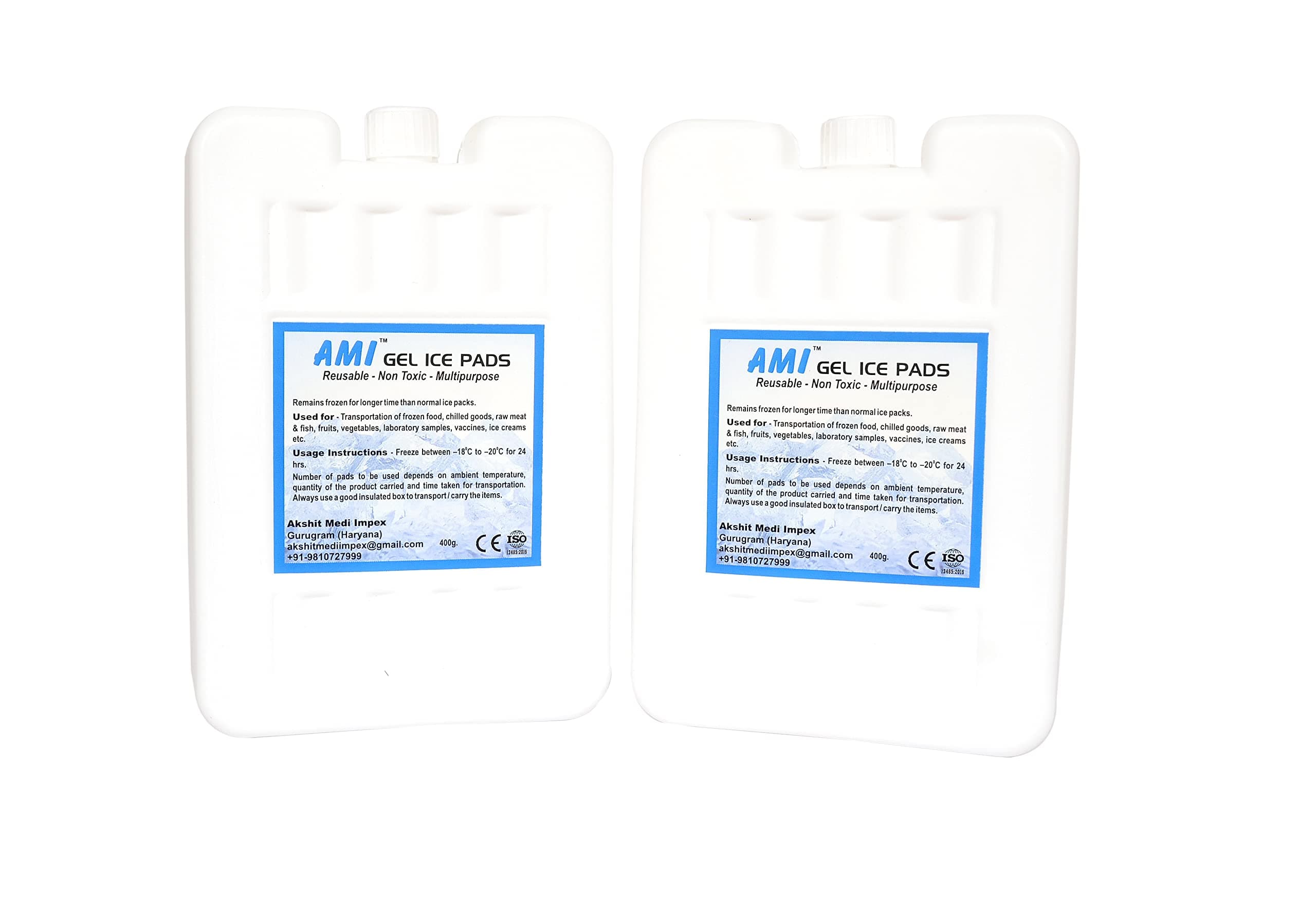 AMI Gel Ice Pack Pads for Ice Box Pack of 2 x 400 gms each CE ISO Certified