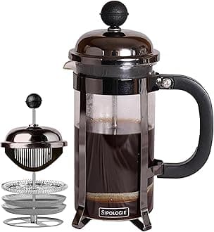 Sipologie Vintage French Press Coffee Maker 350ml, Black I 4 Level Filtration I Heat Resistant Borosilicate Glass in Stainless-Steel Housing I Brews Filter Coffee, Tea Maker I 1 Cup