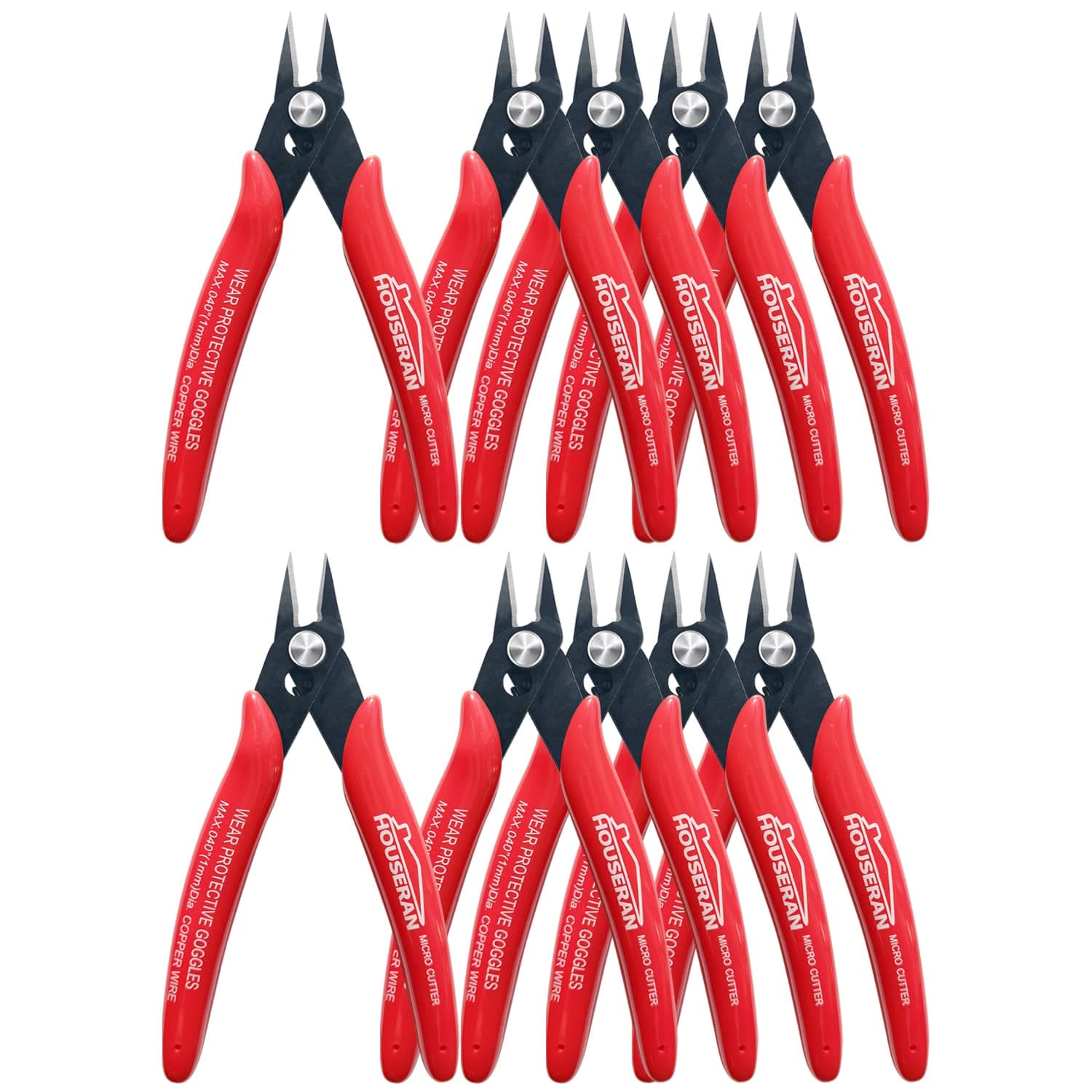 Wire Cutters 10 PACK, 5 Inch Micro Flush Cutter, Small Wire Cutters Spring Loaded Cutting Pliers, Side Cutters, Diagoanl Cutters for Jewelry Making, Models, Zip Ties Plastic Wire Snips