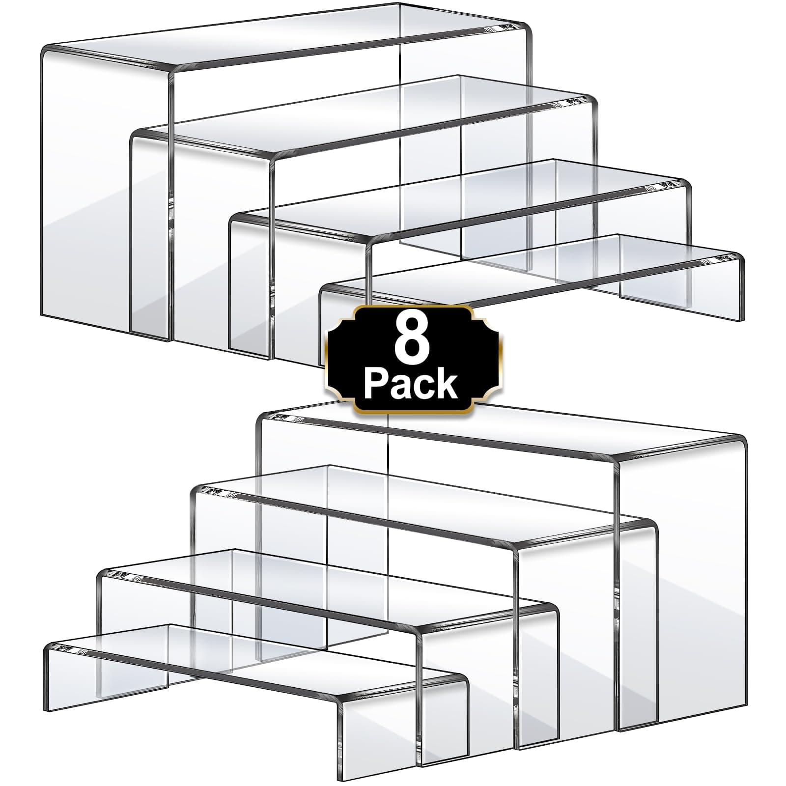 Large Acrylic Risers, 8 Pcs 2 Set(7”L~8”L~9”L) Acrylic Display Set Rectangular Stands Shelf Clear Display Risers for Decor, Cake Shelves Retail Shoe Showcase