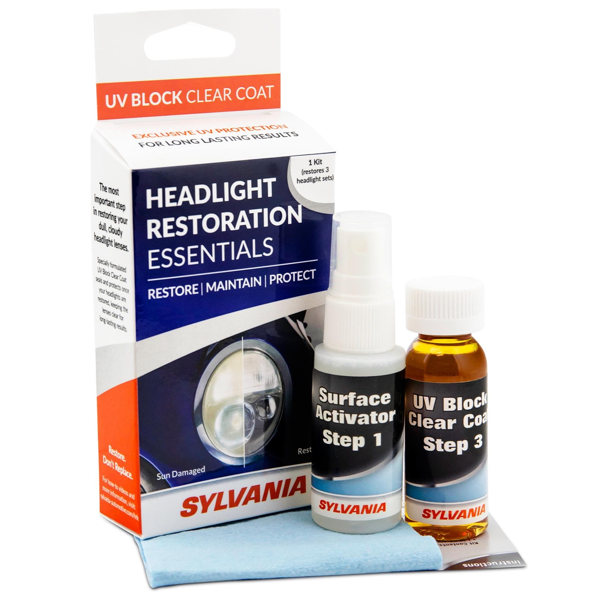 SYLVANIA UV Block Clear Coat Kit - Premium UV Headlight Protection for Vehicles - Includes Surface Activator, Protective Clear Coat & Applicator Towels - Long-Lasting - Restores to Like-New Condition