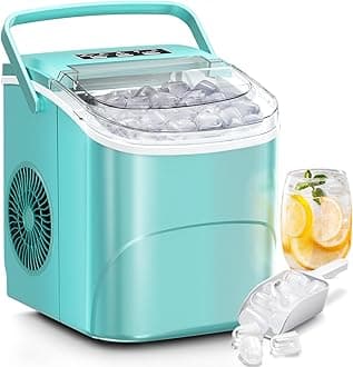 Antarctic Star Countertop Ice Maker,26Lbs/24H,9 Cubes in 6 Mins,Portable Ice Machine with Ice Scoop and Basket,2 Sizes of Bullet Ice Cube for Home Kitchen Office Bar Party