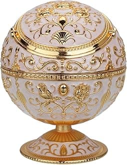 Windproof Ashtray with Lid for Cigarettes Metal Portable Cigar Ashtray Odor Eliminator for Indoor outdoor Hand Stamped Rose Pattern with Sparkle Fancy Gift for Men Women(Jade white-Gold Rose)