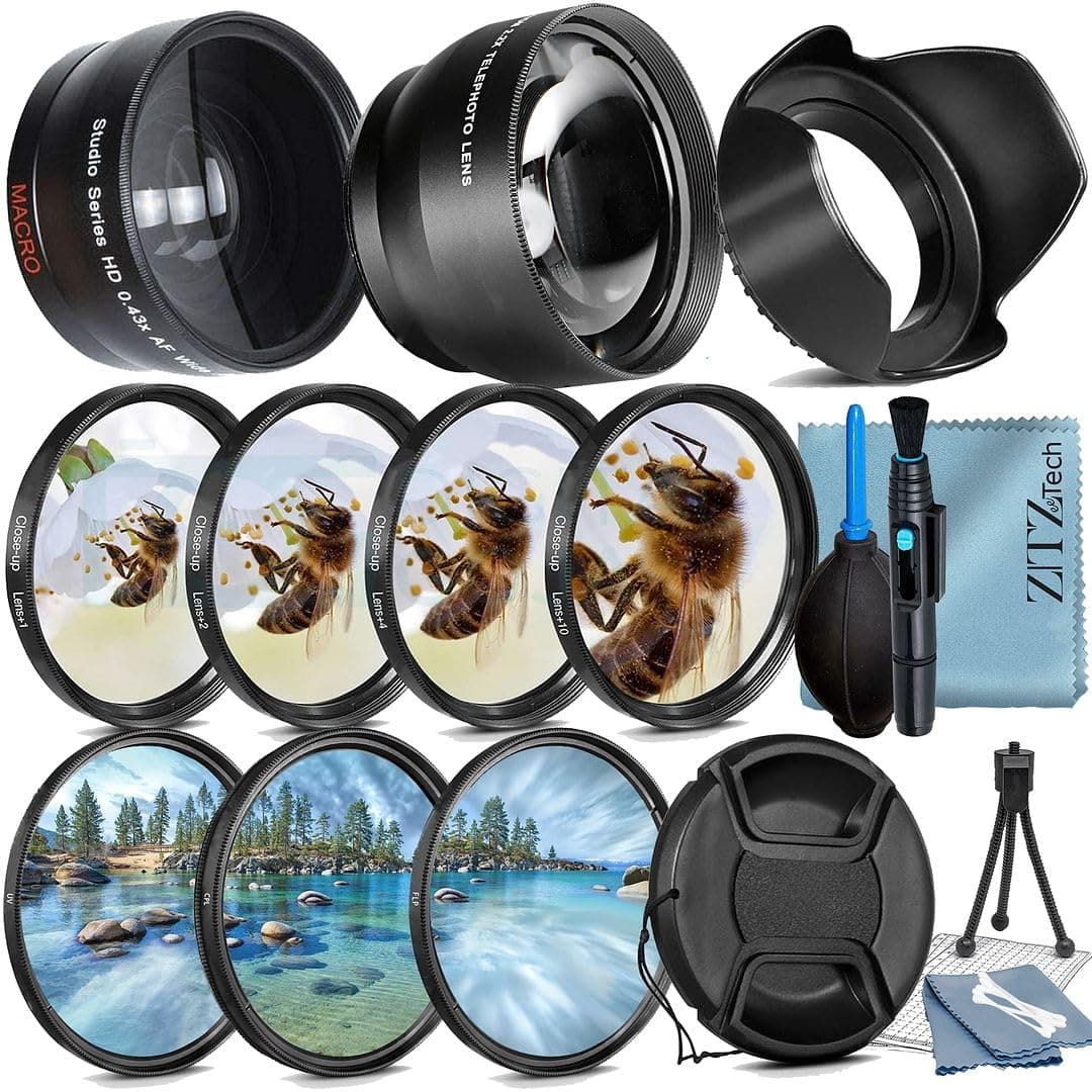 49mm Accessory Bundle for Canon EOS: R50, R100, M5, M6 Mark II, M6, R10, R7 + Wide Angle + Telephoto Lens + 4 Pieces Close-Up Lens Filter Kit + More (19pc Bundle)
