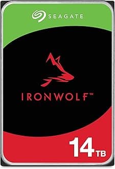 Seagate IronWolf, 14 TB, NAS, Internal Hard Drive, CMR, 3.5 Inch, SATA, 6GB/s, 5,400 RPM, 256MB Cache, for RAID Network Attached Storage, 3 year Rescue Services (ST14000NT001)