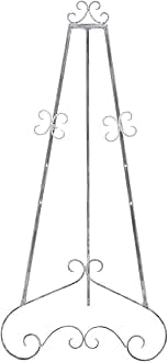 Deco 79 Metal Scroll Extra Large Free Standing Adjustable Display Stand Easel with Chain Support, 22" x 22" x 48", Gray