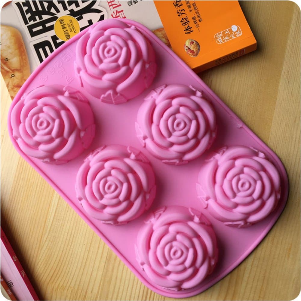 RONSHIN Ice Baking Molds Home Baking Soft Silicon 6-Hole Rose Shape Cake Mold Creative Kitchen Baking Tool