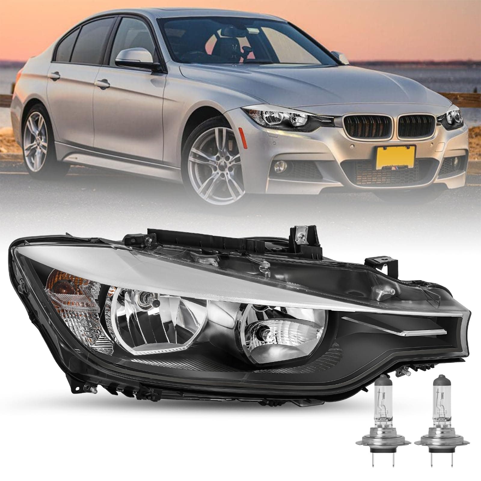 JSBOYAT Halogen Headlight Compatible With 2012 2013 2014 2015 BMW 3-SERIES F30 320i 328i 335i xDrive Factory Halogen Headlamp Right Passenger Side BM2503169, BM2502169