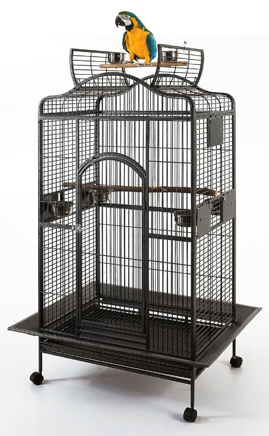 2 Color, Extra Large Wrought Iron Dome Top for Macaw Goffin's Cockatoo Cockatiels African Grey Amazon Parrots Green Cheek Conures Caique Bird Cage with Rolling Stand (Black-Vein)