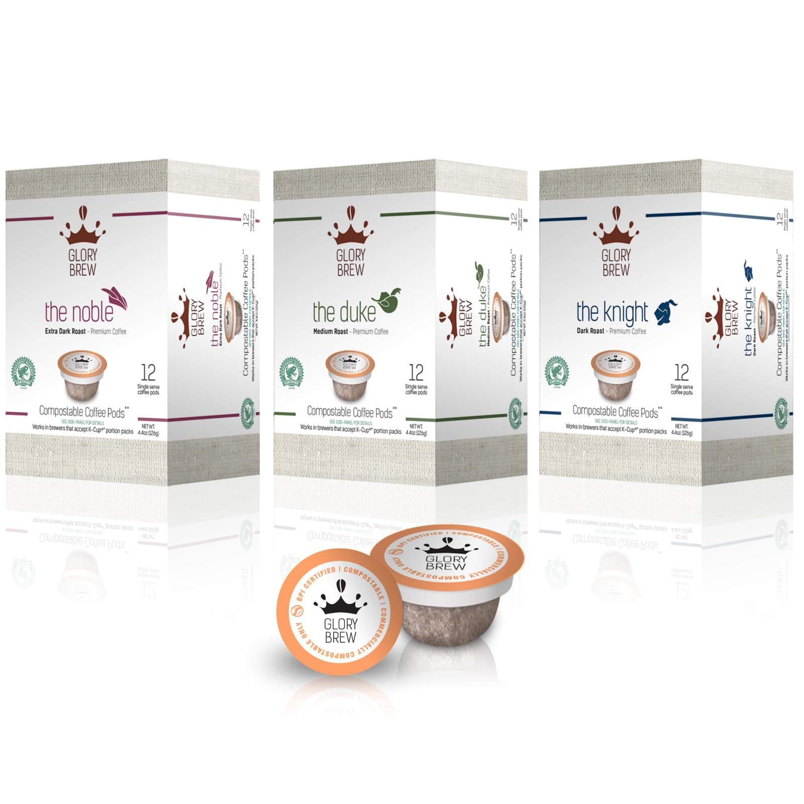 GLORYBREW 36 ct Compostable Coffee Pods I Compatible with Keurig I Premium Coffee Variety Pack I Medium & Dark Roast I Biodegradable I Rainforest Alliance Certified