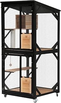 Luyitton 4 Tiers Cat Catio Cat House Outdoor Cat Enclosure Window Large Outside Patio with Removable Floor, Scratching Post Sisal Ball 4 Wheels Waterproof Roof