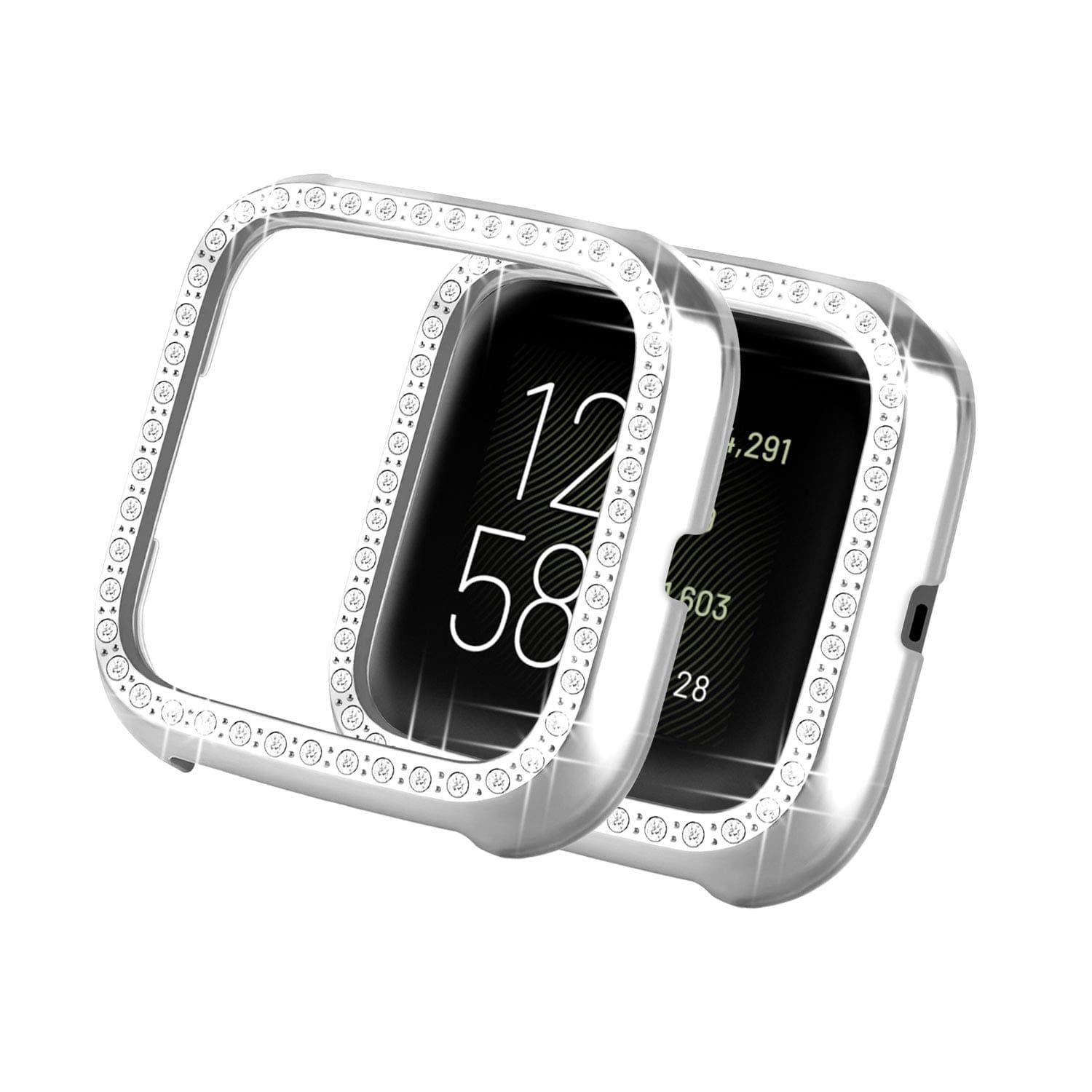 Bumper Case Compatible with Fitbit Versa 2 [Update Version] Bling Crystal Rhinestone Protect Cover (NOT Screen Protector) Diamonds Cases SmartWatch Shell for Women Girls (Versa 2 Silver)