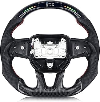 Real Carbon Fiber Steering Wheel For Dodge Charger/Challenger/Durango/Jeep Grand Cherokee/SXT/GT/RT/SRT/Heallcat D-shaped LED Shift Indicator Nappa Perforated Leather Flat-bottom Steering Wheel