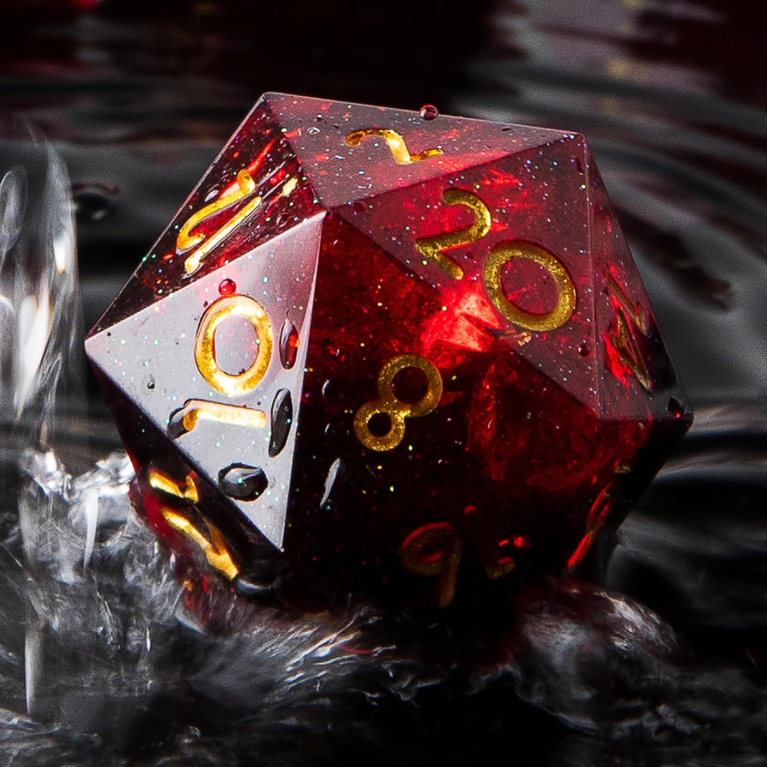 YEMEKO Single D20 Dice - 22mm, 20 Sided D&D Dice for Dungeons and Dragons, DND Dice with Resin Sharp Edge, Handmade Polyhedral for RPG, Roleplaying Games MTG Table Games(Black Red)