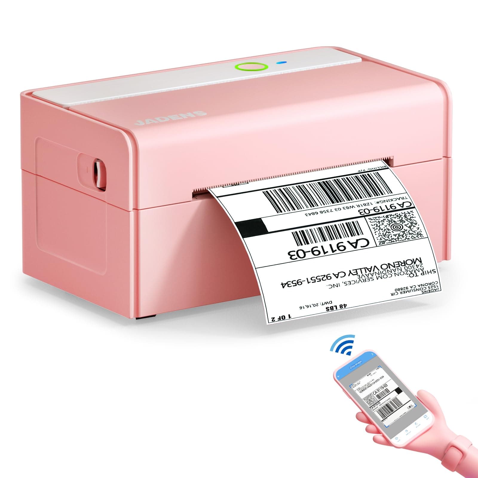JADENS Bluetooth Thermal Label Printer -Wireless Shipping Label Printer for Small Business & Package, USPS, Etsy, Amazon, Compatible with iPhone, iPad, Mac, Windows, Android, 4x6, Label Maker, Pink