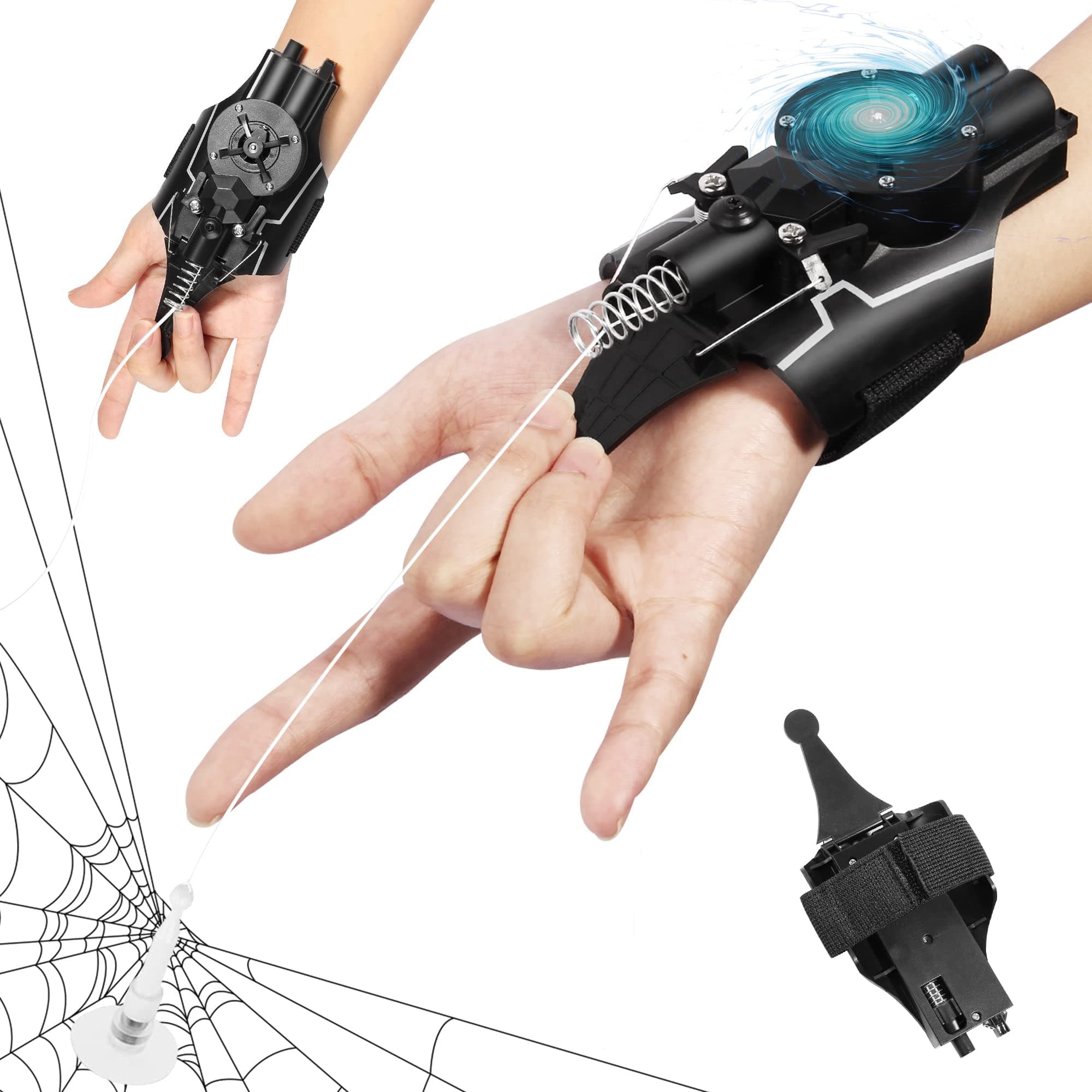 Excefore Web Shooter Launcher String Toy, Electric Reel-in Spider Web Shooters Real Silk [9.5ft Range], Toy for Kids Superhero Role-Playing,Black