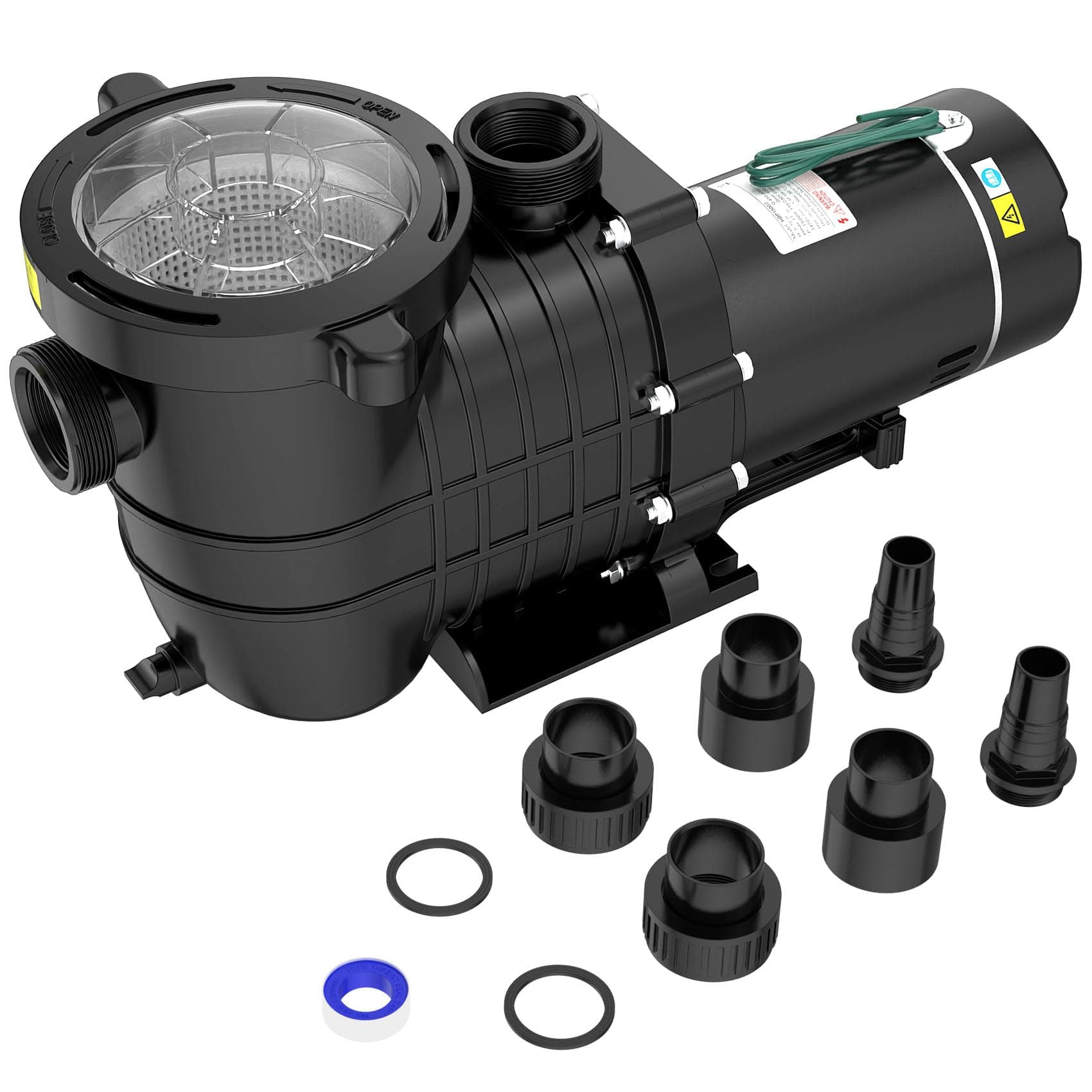 - Seeutek 1.5 HP Pool Pump for Above Ground & Inground Pools – 6600 GPH Self-Priming, Dual Voltage (115V/230V), 60HZ Silent Operation, Includes Strainer Filter Basket.