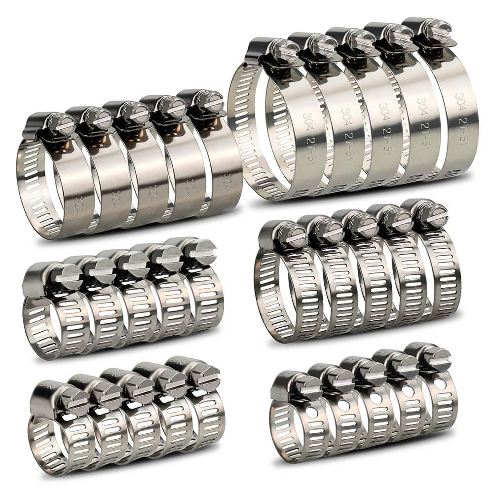 30Pcs Hose Clips 6-51mm Range Adjustable, 304 Stainless Steel Jubilee Clips Assorted Hose Clamps Pipe Clips Kit (6-12mm, 10-16mm, 13-19mm, 16-25mm, 21-38mm, 27-51mm, 6 Sizes)