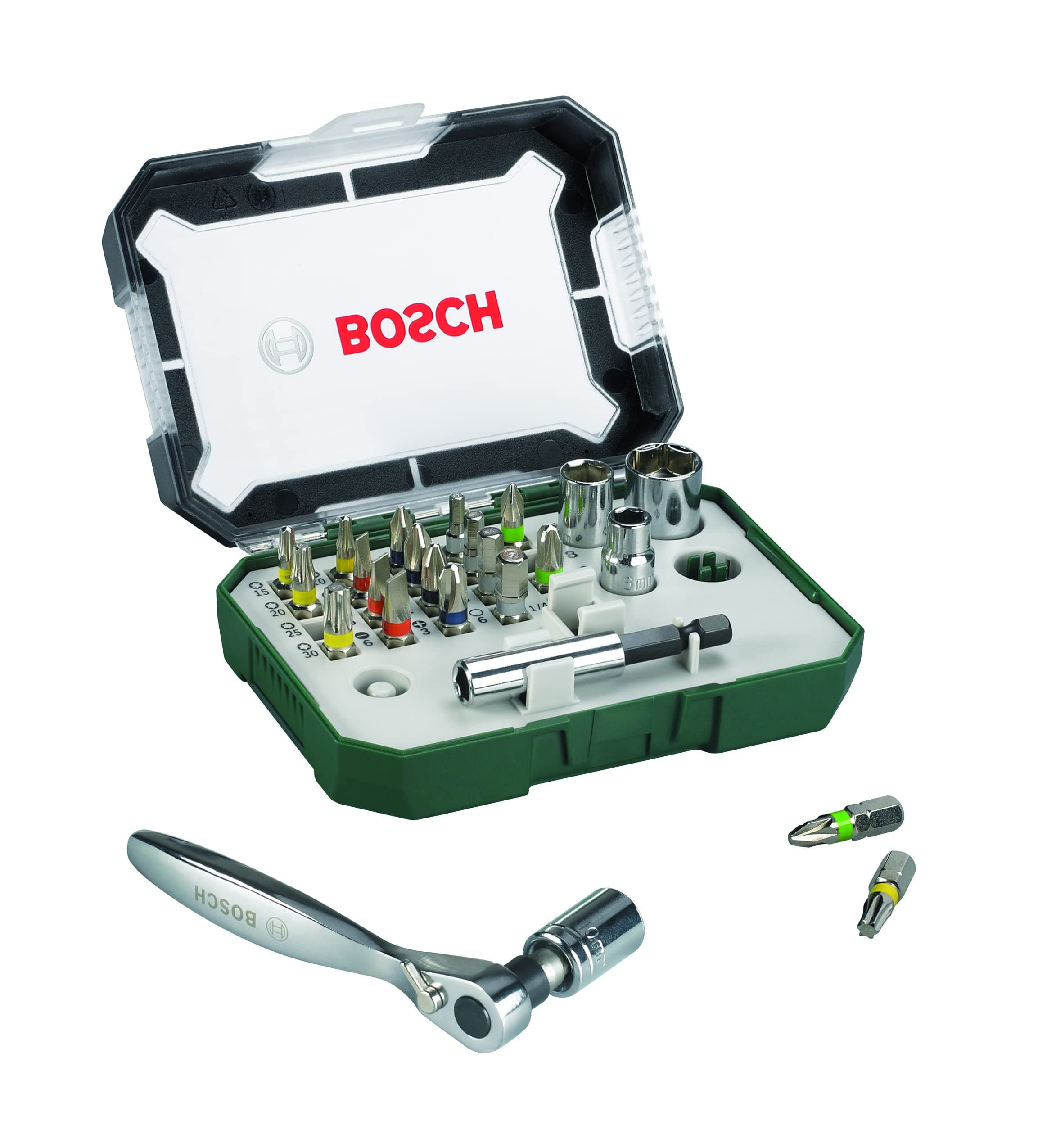 26pc. Screwdriver Bit and Ratchet Set (PH-, PZ-, Hex-, T-, S-Bit, Accessories Drill and Screwdriver)