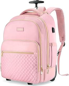 ArcoyardRolling Backpack Carry On Luggage For Adults With Wheels, 40L Wheeled Backpack For Women, Travel Roller Bag, Pink Gold, Large