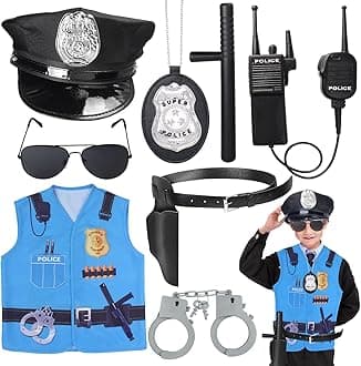 Kyson 8Pcs Police Costume Kit for Boys Police Officer Cop Dress Up Accessories Halloween Career Day