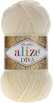 diva Silk Effect 100% Microfiber Acrylic Yarn 1 Ball skeins 100gr 383yds Color (1) Cream