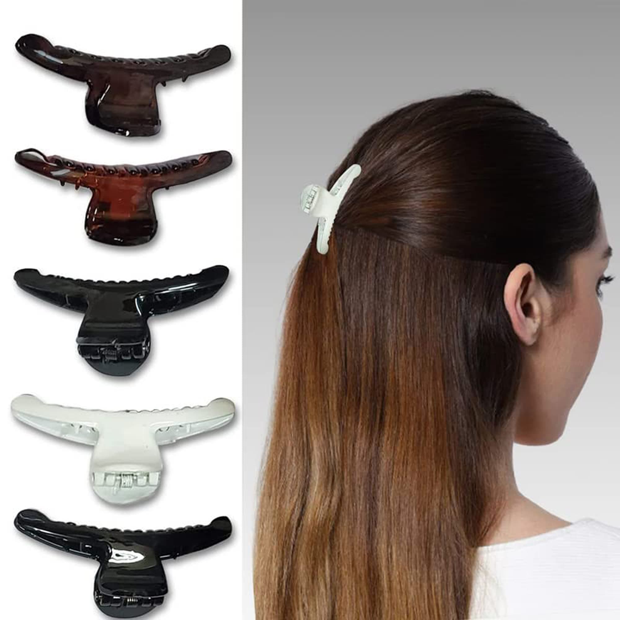 BIRDWARE 5 Pcs medium clutchers Plain For hair 7 cm clutchers for Women And Girls Claw Banana Butterfly Clips Stone Light Weight Strong Grip Black Brown White