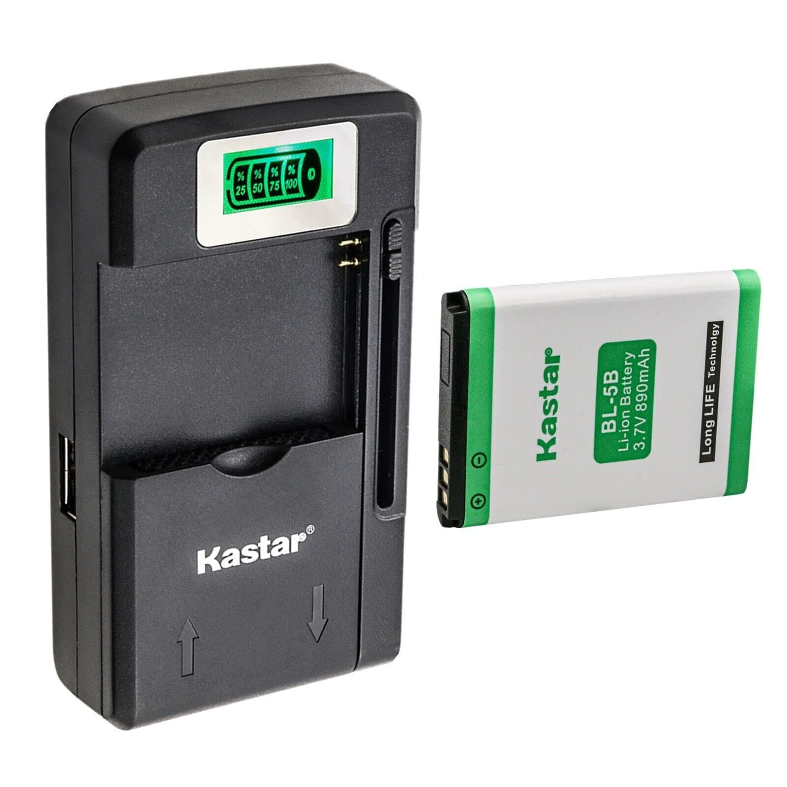 Kastar1-Pack BL-5B Battery and Smart LCD Charger Replacement for BLU Bar Q, SVP CyberSnap-LS CyberSnap-901 HDDV-1500 DC-12V DC-12V-2 DC-12VX XTHINN-12V XTHINN-12VX XTHINN-12VXB XTHINN-590