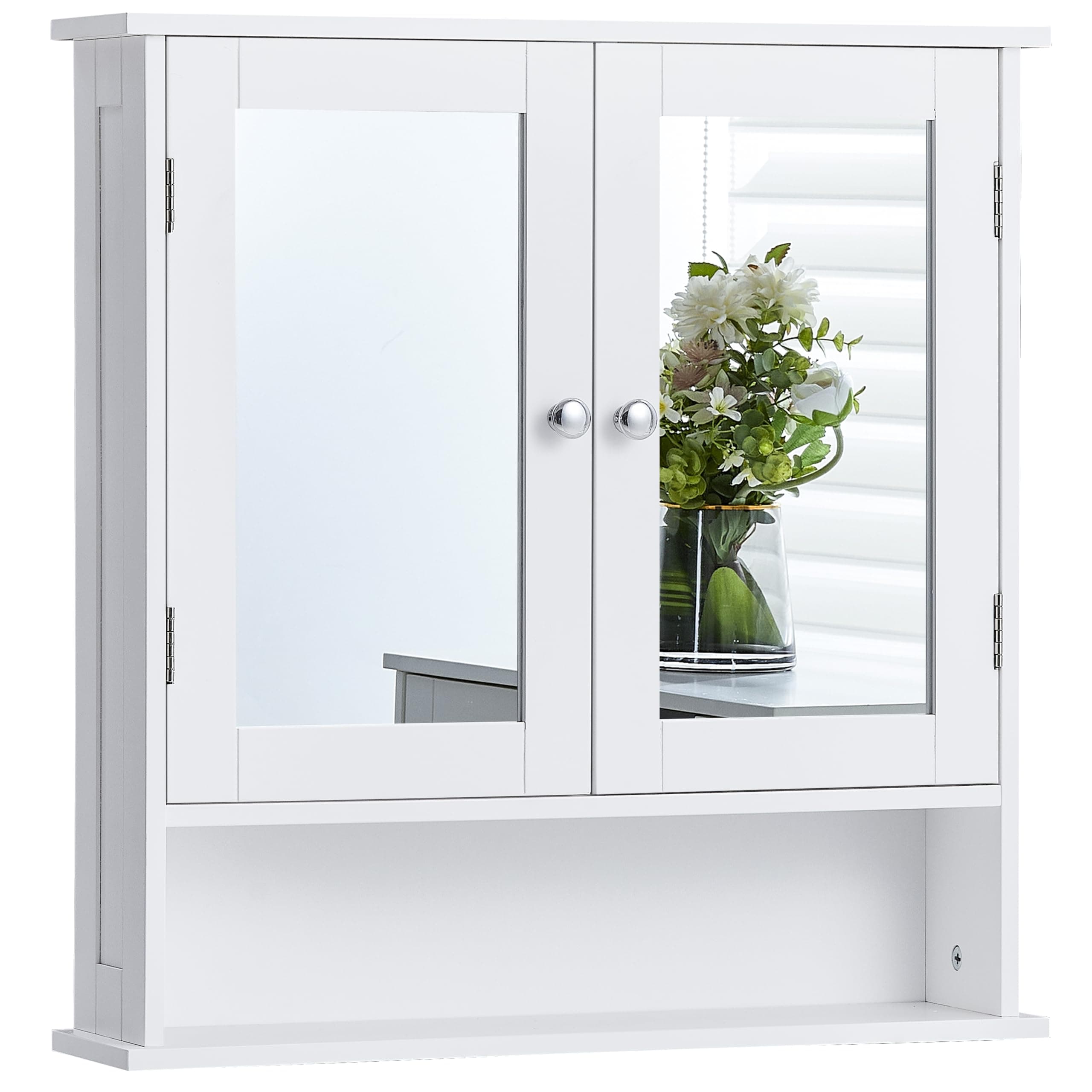 Bath Vida Priano 2 Door Bathroom Wall Cabinet with Shelf | White | Space-Saving Storage | 58H x 56W x 13D cm | Mirrored | Adjustable Shelf | Modern Wooden Cupboard Unit