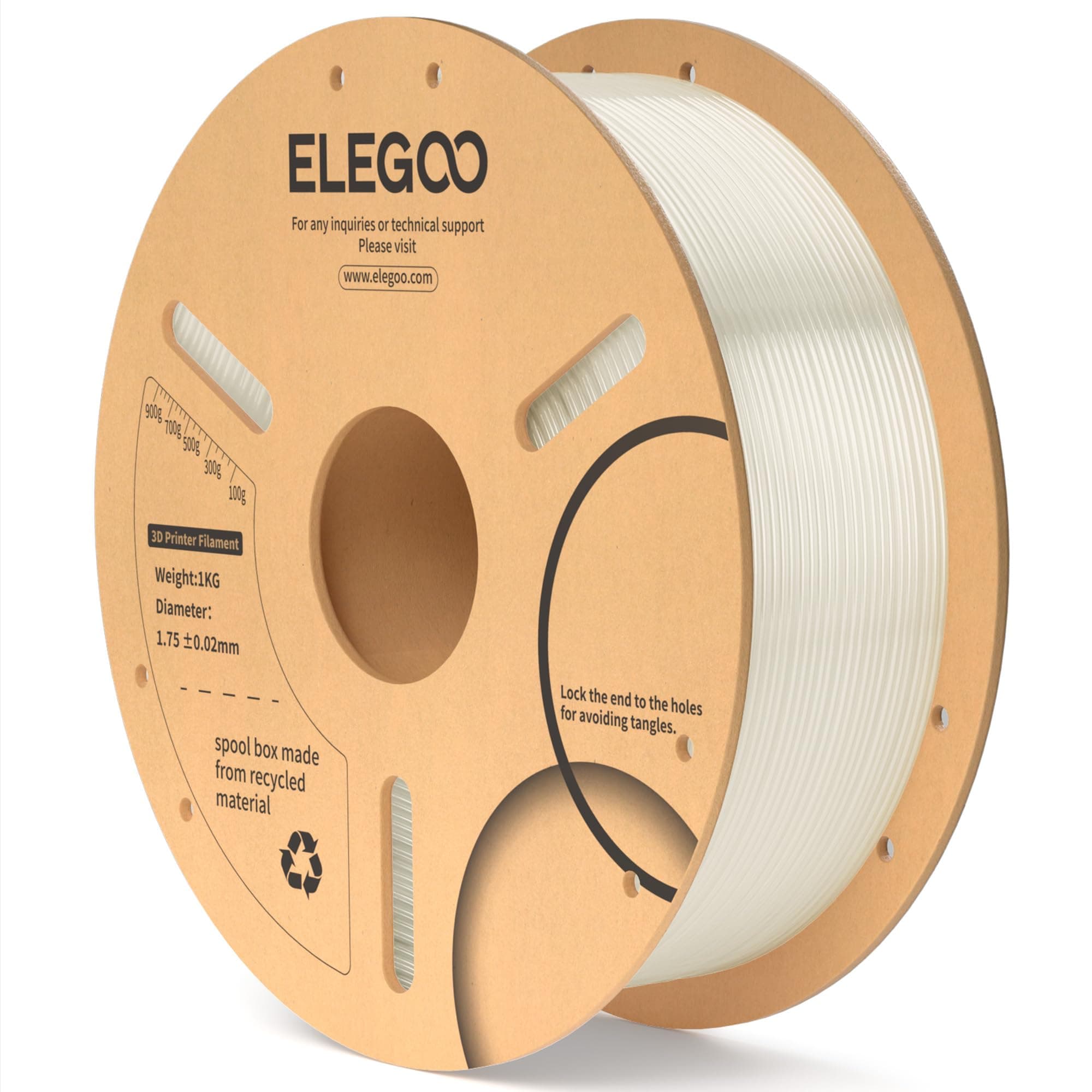 ELEGOO PLA Filament 1.75mm Translucent 1KG, 3D Printer Filament Dimensional Accuracy +/- 0.02mm, 1kg Cardboard Spool(2.2lbs) 3D Printing Filament Fits for Most FDM 3D Printers