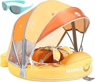 大きな浮力と快適性 Mambobaby Float キャノピーとテール付き アップグレード インフレータブルでないベビープールフロート マンボフロートスイムトレーナー ソリッド幼児用スイムフロート 調節可能なパールフォームベビースイムリング